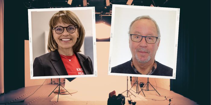 Skärm med foton på webbinariedeltagare