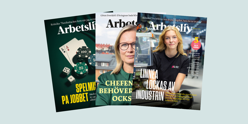 Tre omslag från tidningen Arbetsliv