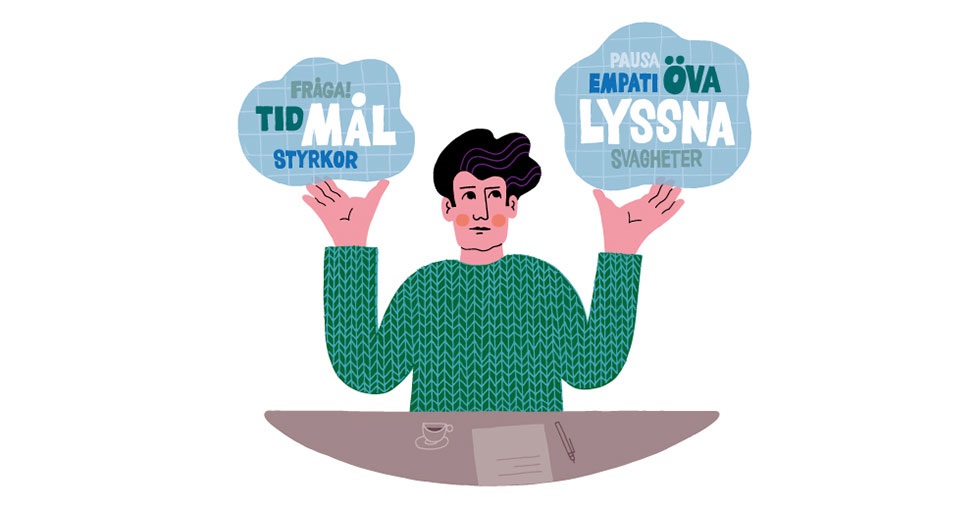 Illustration figur med två ordmoln